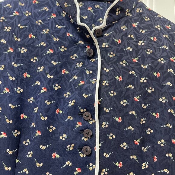 Vintage Floral Chinese Style Blouse Navy – S - Picture 3 of 9